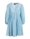 Pinko V-neck Cotton And Silk Beowulf Dress With 2 Pockets In Blue