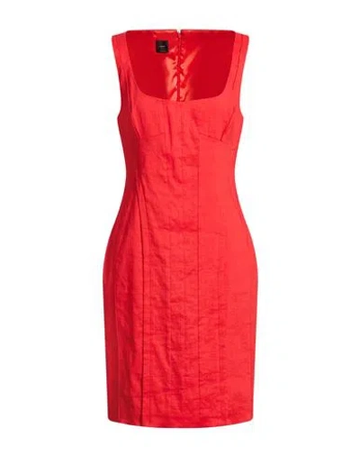Pinko Woman Mini Dress Red Size 10 Linen, Viscose, Elastane