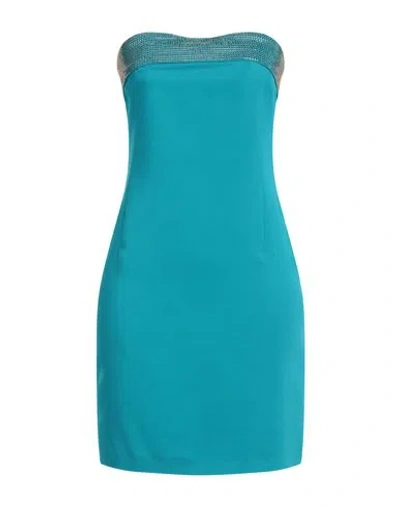 Pinko Woman Mini Dress Turquoise Size 8 Viscose, Elastane, Glass In Blue