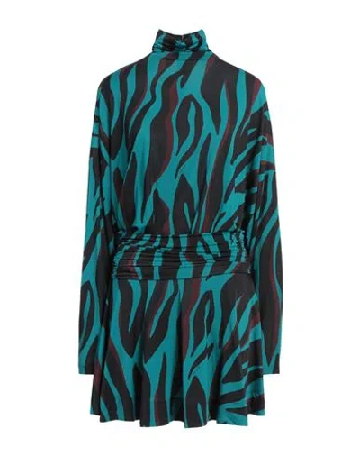 PINKO PINKO WOMAN MINI DRESS TURQUOISE SIZE L VISCOSE, ELASTANE