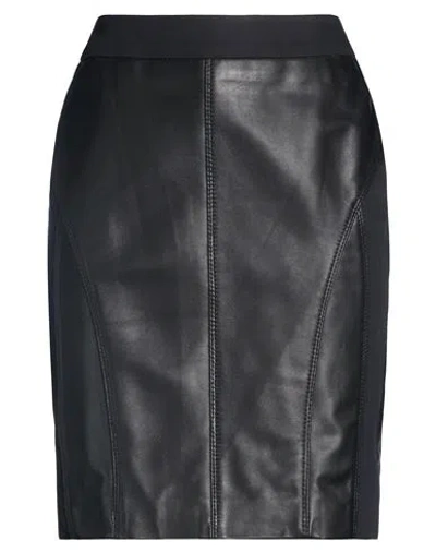 Pinko Woman Mini Skirt Black Size 10 Sheepskin, Cotton, Elastane
