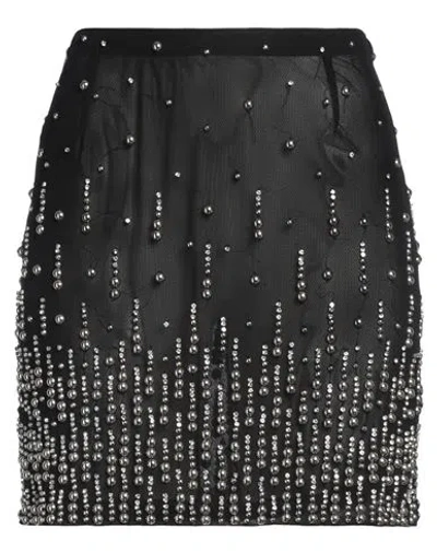 Pinko Woman Mini Skirt Black Size 6 Polyester, Glass, Brass