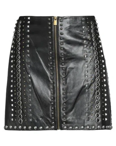 Pinko Woman Mini Skirt Black Size 8 Sheepskin, Brass, Metal, Acrylic, Zinc