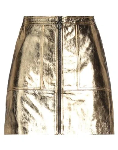 Pinko Woman Mini Skirt Gold Size 10 Sheepskin, Acrylic, Polyurethane