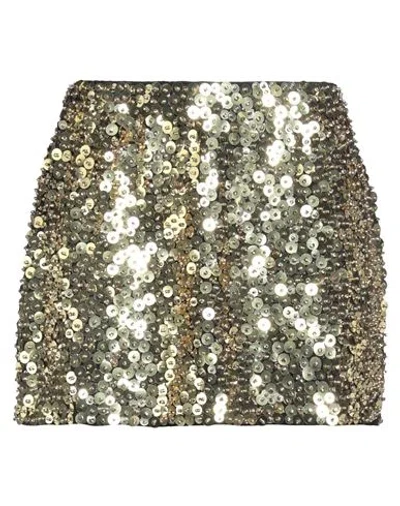 Pinko Woman Mini Skirt Gold Size 6 Polyester, Glass, Brass, Acrylic Resin In Multi