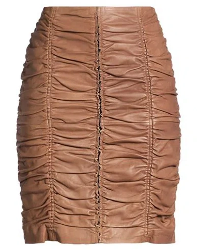 Pinko Woman Mini Skirt Light Brown Size 8 Sheepskin