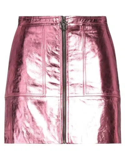 Pinko Woman Mini Skirt Pink Size 2 Sheepskin, Acrylic, Polyurethane