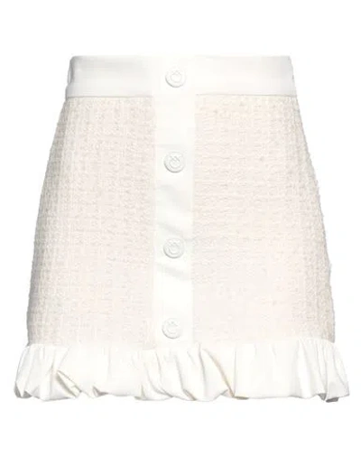 Pinko Woman Mini Skirt White Size 6 Cotton, Acrylic, Polyester, Wool, Viscose In Neutral