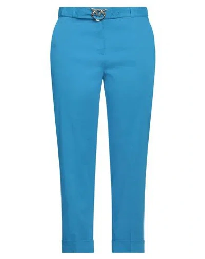 Pinko Woman Pants Azure Size 10 Linen, Viscose, Elastane In Blue