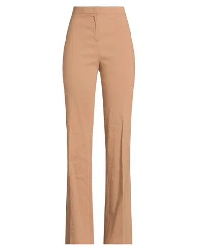 Pinko Woman Pants Camel Size 10 Linen, Viscose, Elastane In Brown