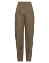 Pinko Woman Pants Military Green Size 10 Cotton, Rubber In Green