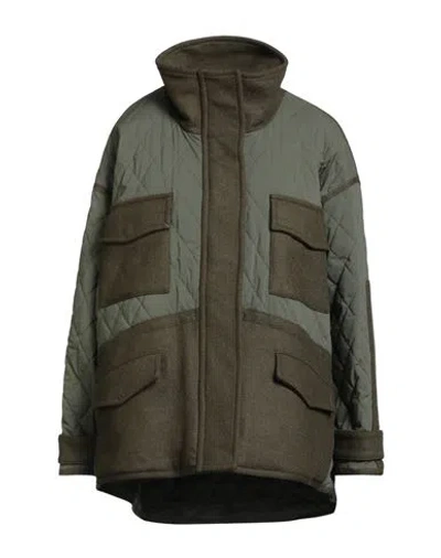 Pinko Woman Puffer Military Green Size L Cotton, Nylon, Elastane, Wool, Polyester