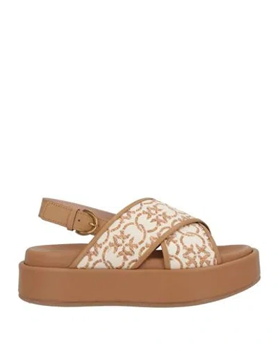 Pinko Woman Sandals Camel Size 8 Textile Fibers In Beige