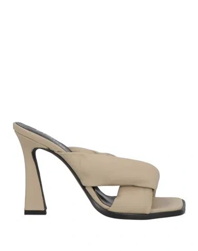Pinko Woman Sandals Khaki Size 8 Leather In Beige