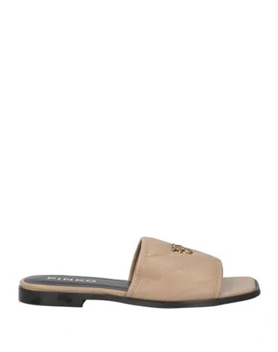Pinko Woman Sandals Khaki Size 9 Leather In Beige