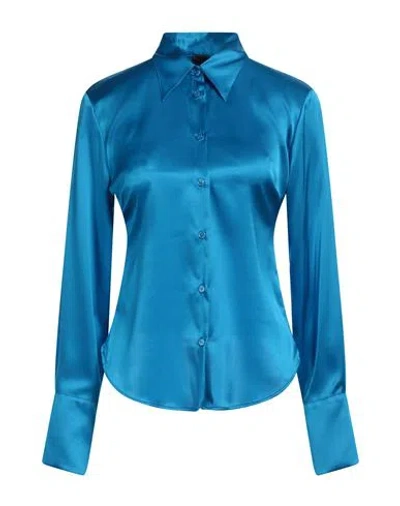 Pinko Woman Shirt Blue Size 2 Silk, Elastane