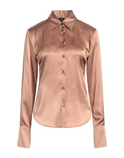 Pinko Woman Shirt Brown Size 8 Silk, Elastane