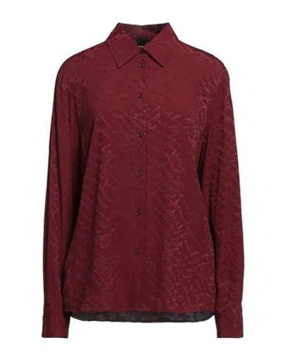 Pinko Woman Shirt Burgundy Size 8 Acetate, Silk