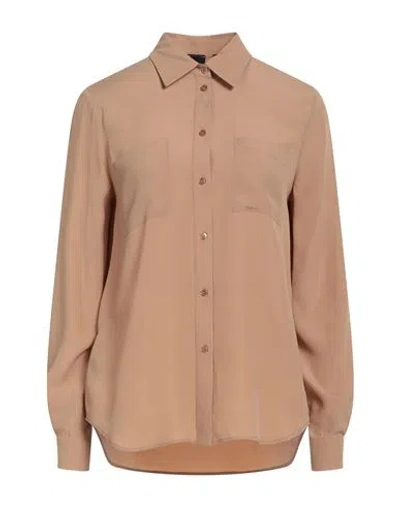 Pinko Woman Shirt Camel Size 2 Acetate, Silk In Brown