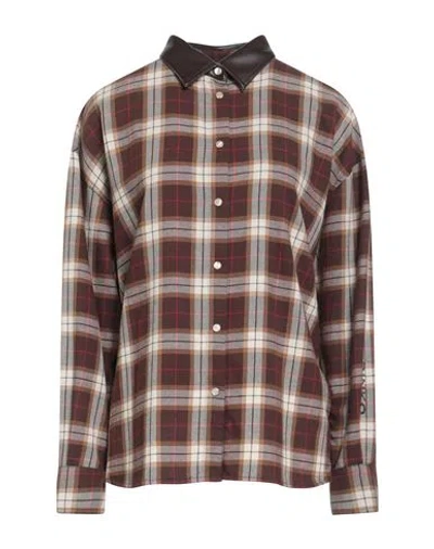 Pinko Woman Shirt Chocolate Brown Size M Polyester, Cotton, Polyurethane, Viscose