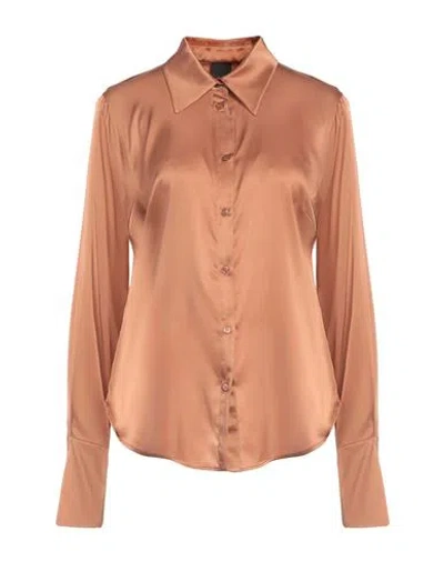 Pinko Woman Shirt Rust Size 10 Silk, Elastane In Brown