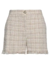Pinko Woman Shorts & Bermuda Shorts Sand Size 10 Cotton, Polyester, Acrylic, Metallic Fiber, Viscose In Beige