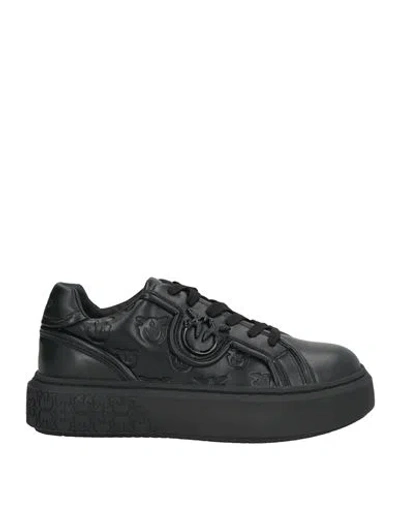 Pinko Woman Sneakers Black Size 8 Calfskin, Textile Fibers