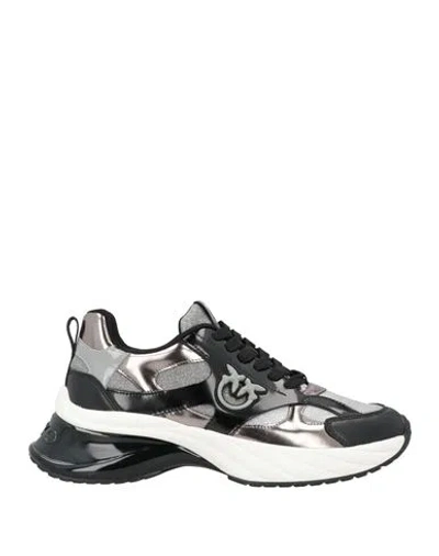 Pinko Woman Sneakers Black Size 8 Leather, Textile Fibers In Multi
