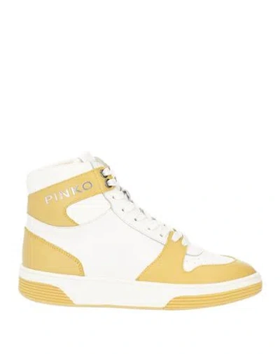 Pinko Woman Sneakers Mustard Size 6 Calfskin, Textile Fibers In Yellow