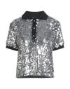 Pinko Sequined Pupazzo 4 Buttons Polo In Metallic