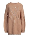 Pinko Woman Sweater Camel Size M/l Polyamide, Mohair Wool, Wool In Beige