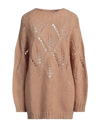 Pinko Woman Sweater Camel Size M/l Polyamide, Mohair Wool, Wool In Beige