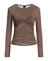 Pinko Woman T-shirt Brown Size M Viscose, Polyamide, Cashmere, Elastane