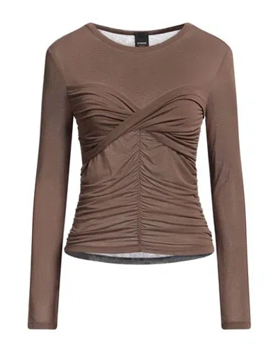 Pinko Woman T-shirt Brown Size M Viscose, Polyamide, Cashmere, Elastane In Brown