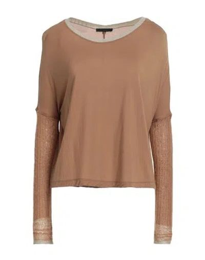 Pinko Woman T-shirt Camel Size M Modal, Acrylic, Mohair Wool, Polyamide In Beige