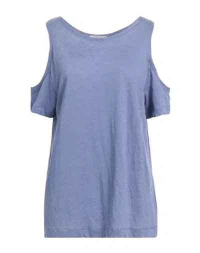 Pinko Woman T-shirt Slate Blue Size M Linen