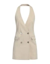 Pinko Woman Tailored Vest Beige Size 10 Linen, Viscose, Elastane