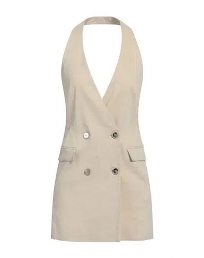 Pinko Woman Tailored Vest Beige Size 10 Linen, Viscose, Elastane