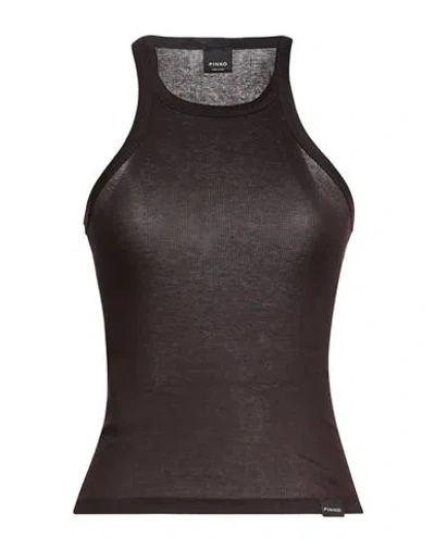 Pinko Woman Tank Top Dark Brown Size Xxs Cotton In Black
