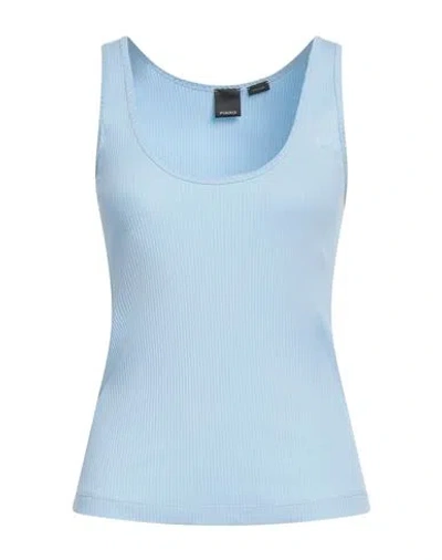 Pinko Woman Tank Top Sky Blue Size M Cotton, Lyocell, Elastane In Blue