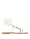 Pinko Woman Thong Sandal White Size 7 Soft Leather, Textile Fibers