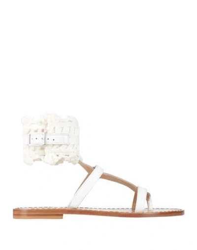 Pinko Woman Thong Sandal White Size 7 Soft Leather, Textile Fibers
