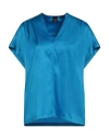 Pinko Woman Top Azure Size 12 Silk, Elastane In Blue