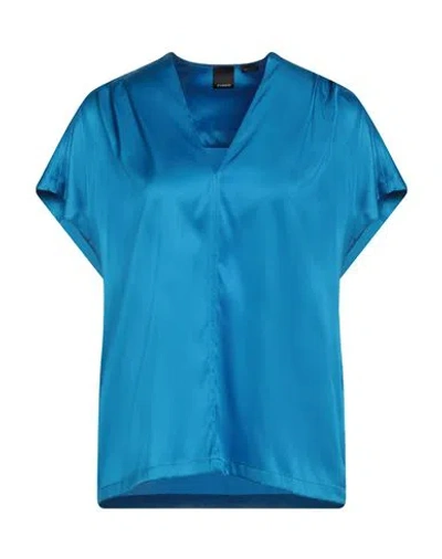 Pinko Woman Top Azure Size 12 Silk, Elastane In Blue