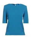 Pinko Woman Top Azure Size 2 Acetate, Silk In Blue