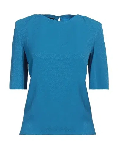 Pinko Woman Top Azure Size 2 Acetate, Silk In Blue