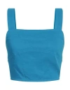 Pinko Woman Top Azure Size 4 Linen, Viscose, Elastane In Blue