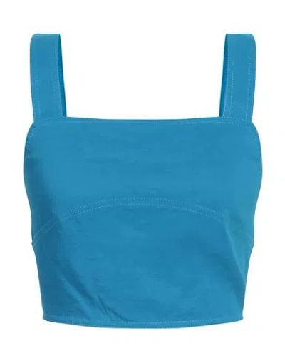 Pinko Woman Top Azure Size 4 Linen, Viscose, Elastane In Blue
