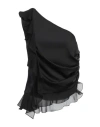 Pinko Fotoione Satin Ruffled One Shoulder Top In Black