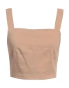 Pinko Woman Top Camel Size 8 Linen, Viscose, Elastane In Beige